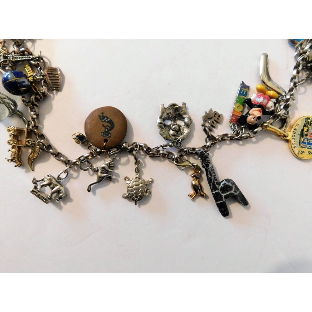 Vintage World Travel Charm Necklace 51 Unique Charms Sterling Silver Mixed Metal - Picture 8 of 15